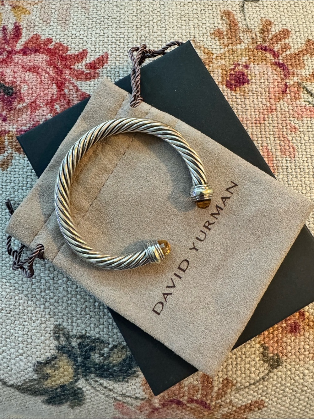 David Yurman Silver Cable Bracelet with Golden Citrine Ends